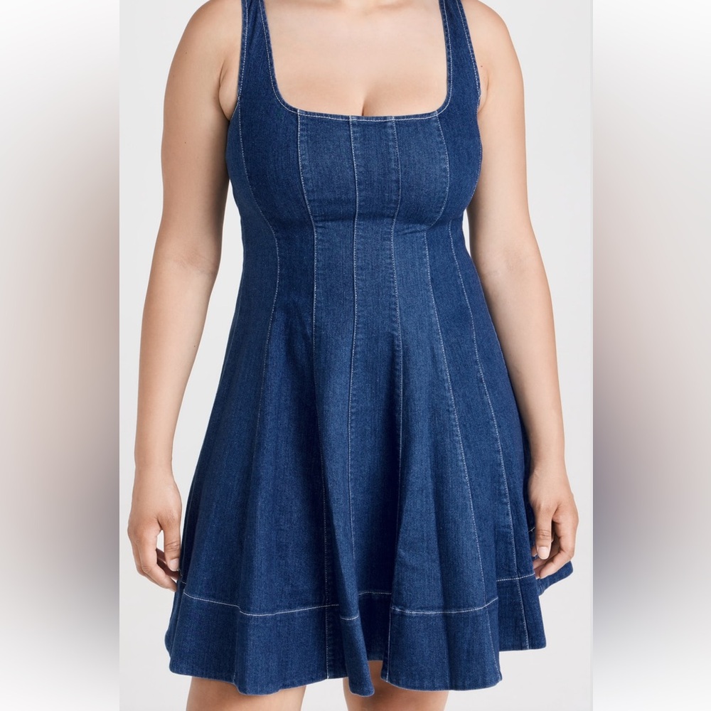 STAUD Mini Wells Dark Blue Denim Sleeveless A-Line Dress - Picture 10 of 16